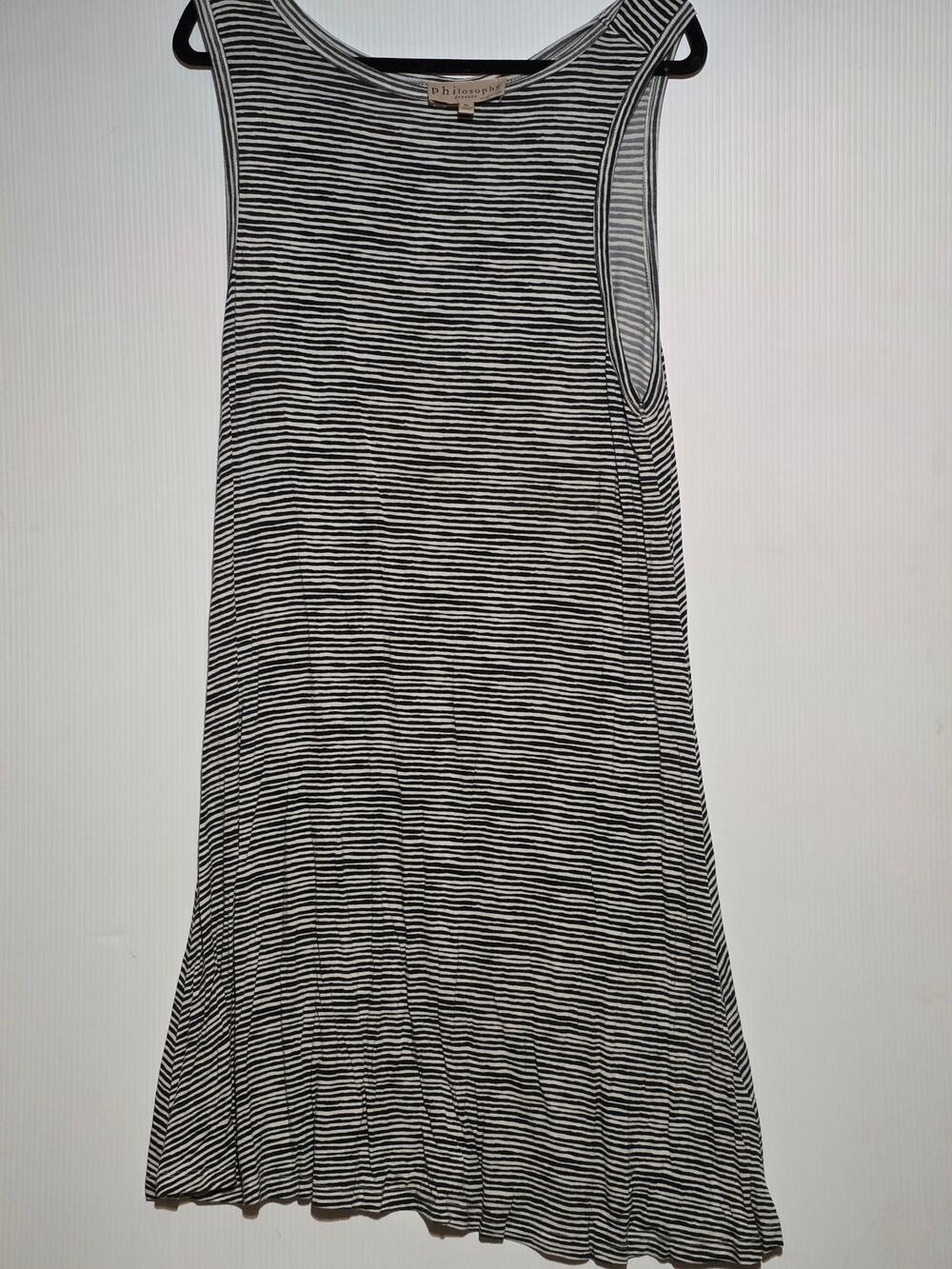 XL Philosophy Dresses Black Cream Stripe Sleeveless Swing Dress Casual Chic Boho